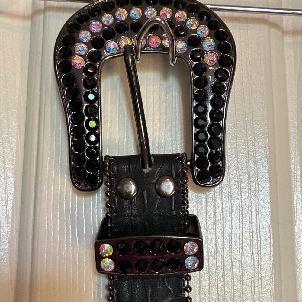 Black Leather Belt with Studs - Picture 1 of 6
